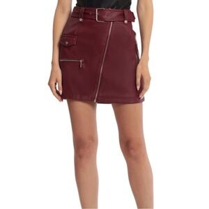 Avec Les Filles Oxblood Faux Leather Moto Mini Skirt Silver Hardware Medium NWT